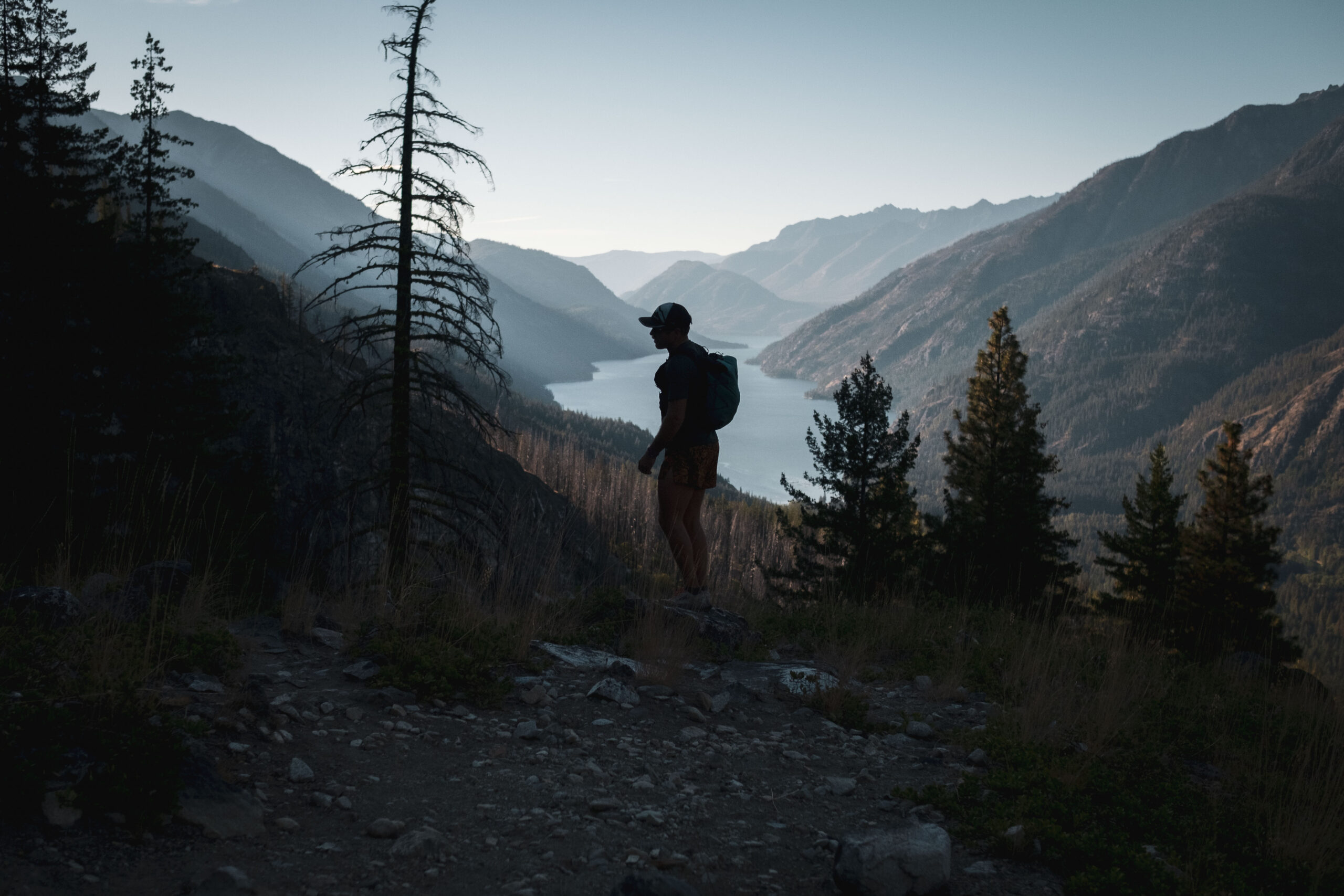 A runner looks out over Lake Chelan, WA.