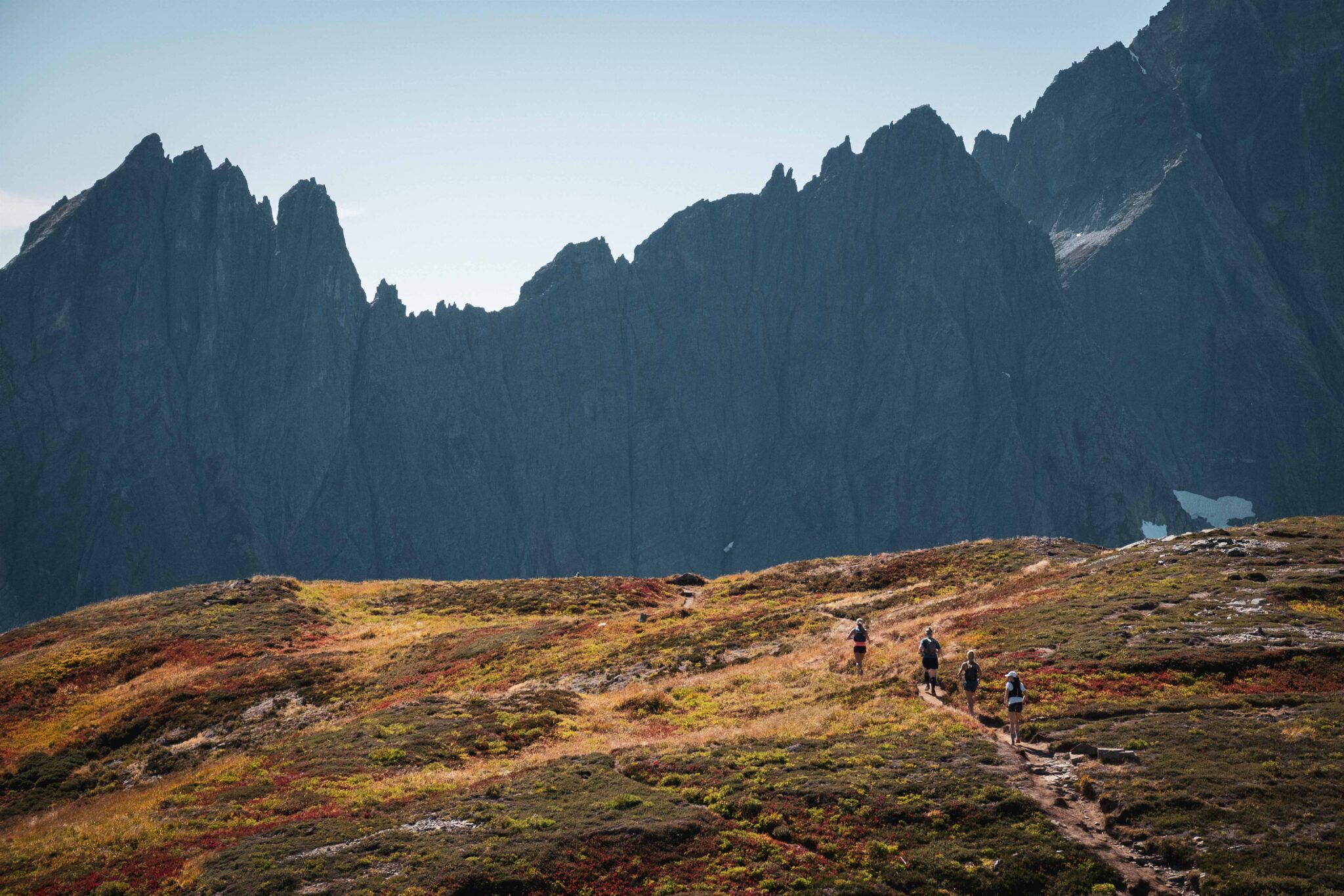 Runners travel through the alpine in the Stephen Mather wilderness.